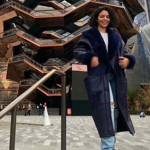 VINTAGE Blue sheepskin leather shearling coat